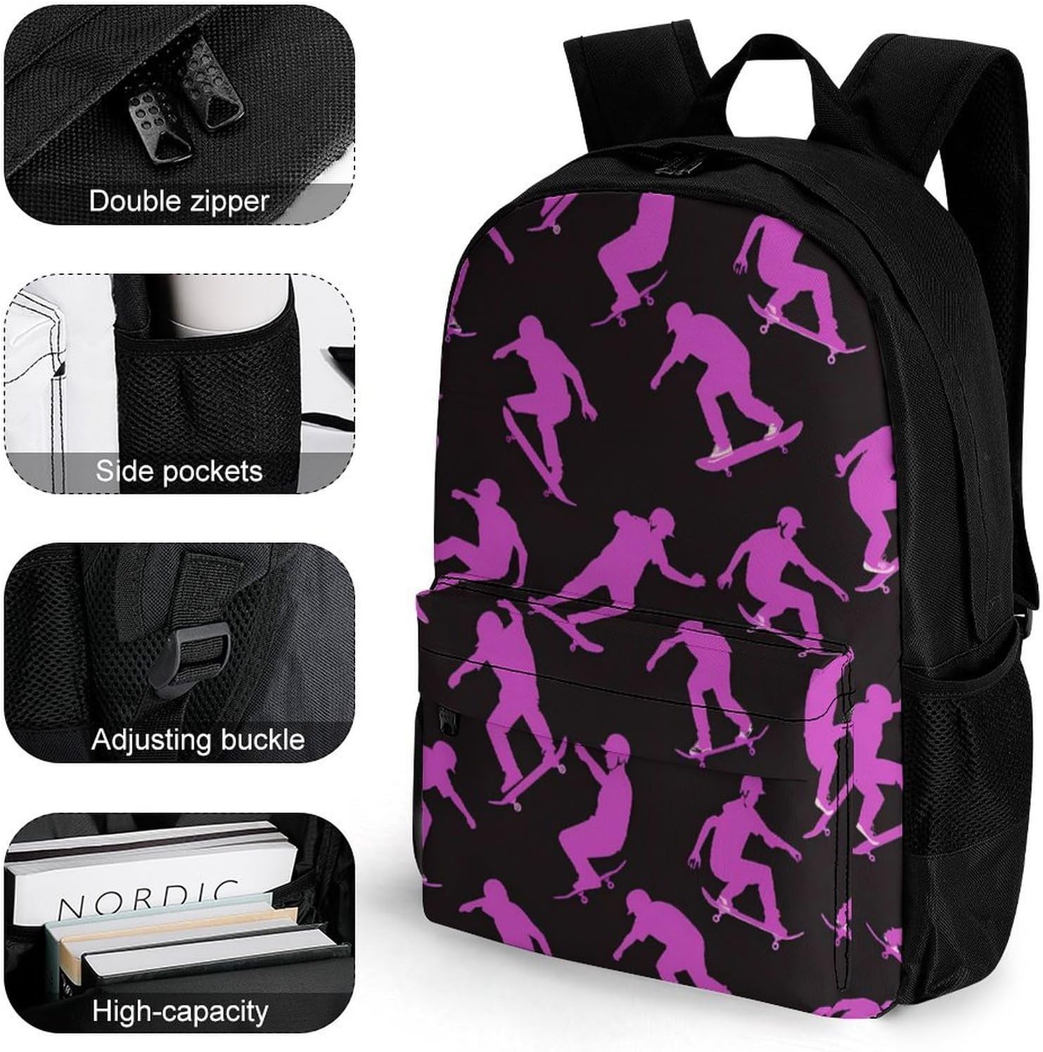 Skateboarders Silhouette Backpack Lightweight Backpacks Work Bag