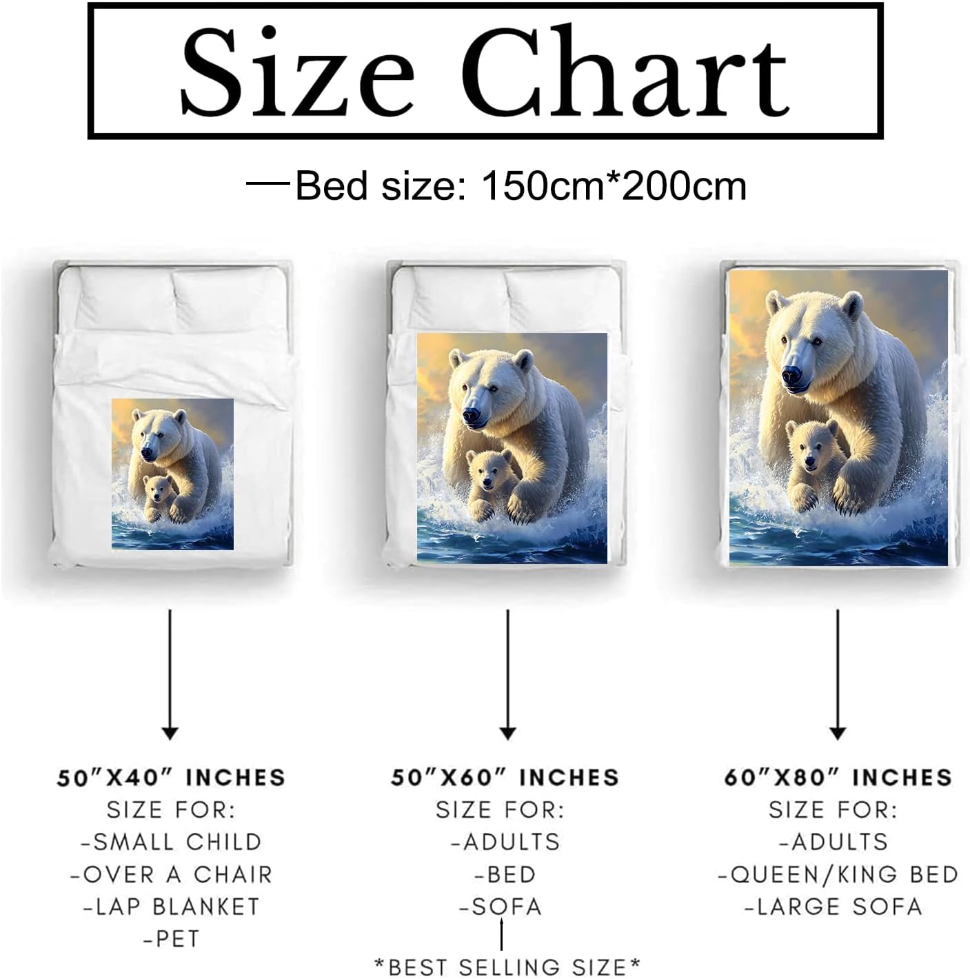 Cute Polar Bear Theme Blanket Soft Cozy Flannel Animal Throw Blanket for Women Adults Kids - Warm Yet Lightweight Blankets for Travel, Bed, Couch, Fuzzy Outdoor Comfort Wrap 60"×50" - Image 3