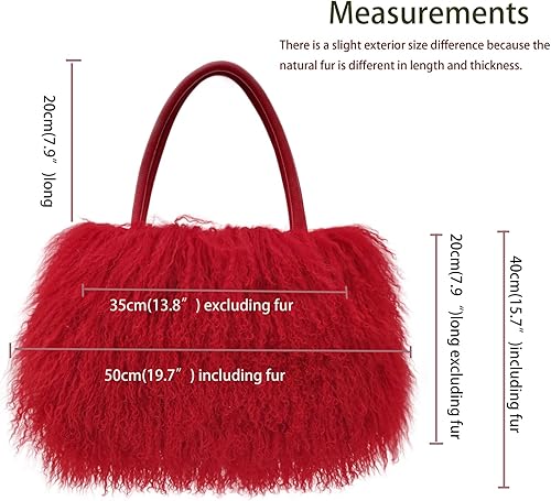 Miniatura 5 de Piel de lana al ras mongol del cordero real de lujo de las mujeres con el bolso de las manijas del cuero genuino