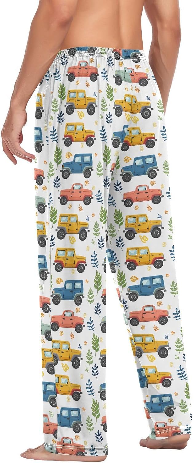 ALAZA Colorful Truck Leaves Men's Sleepwear Mens Pajama Pants Bottoms with Pockets, S