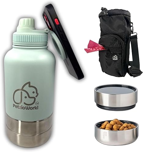 Juego de botella de agua portátil para perro y cuenco plegable para perro, sin derrames, artículos esenciales para cachorros aptos para viajes para