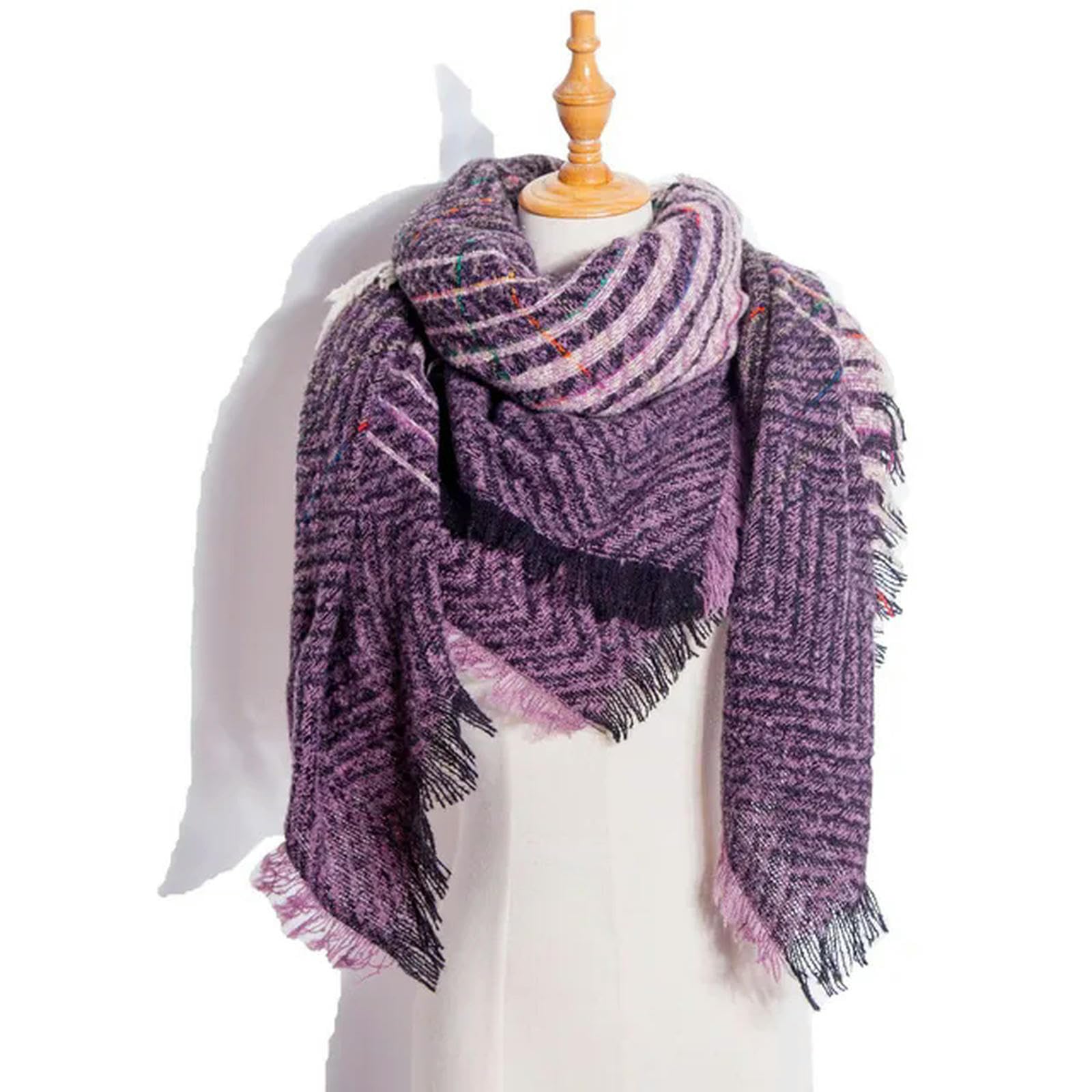 MdybF Szalik w kratę zimowy szalik kobiety ciepłe pełne solidne szaliki moda szaliki na co dzień