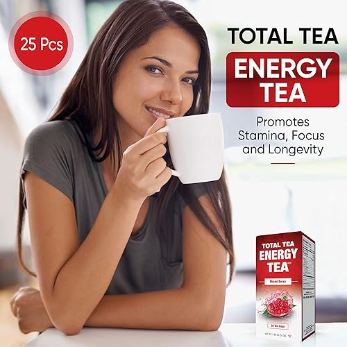 Miniatura 6 de Total Tea Set Energy Tea and Detox Tea, té de hierbas para aumentar la energía promueve la concentración, té de hierbas natural de melocotón y bayas
