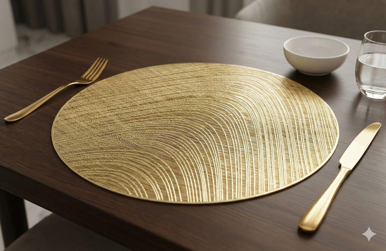 Decorative Table Mat for Dining Table | Premium Stylish Placemat for Plates & Cutlery | Elegant Table Decor Mat for Home, Dining & Special Occasions (6, Golden Orbit)