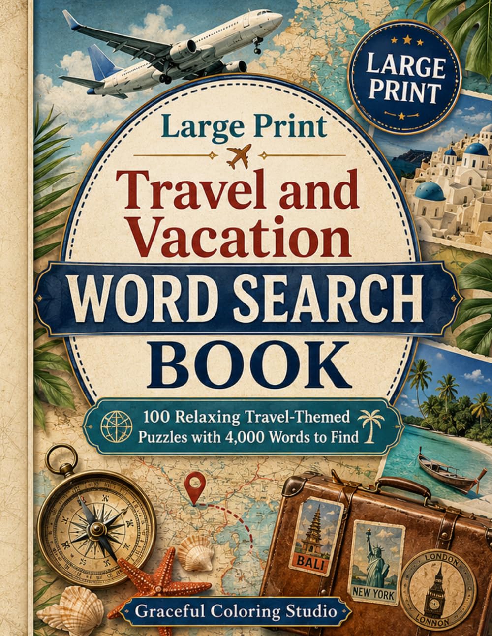 Large Print Travel and Vacation Word Search for Adults: 100 Relaxing Travel-Themed Puzzles with 4,000 Words to Find, Large Print, and Solutions Included
