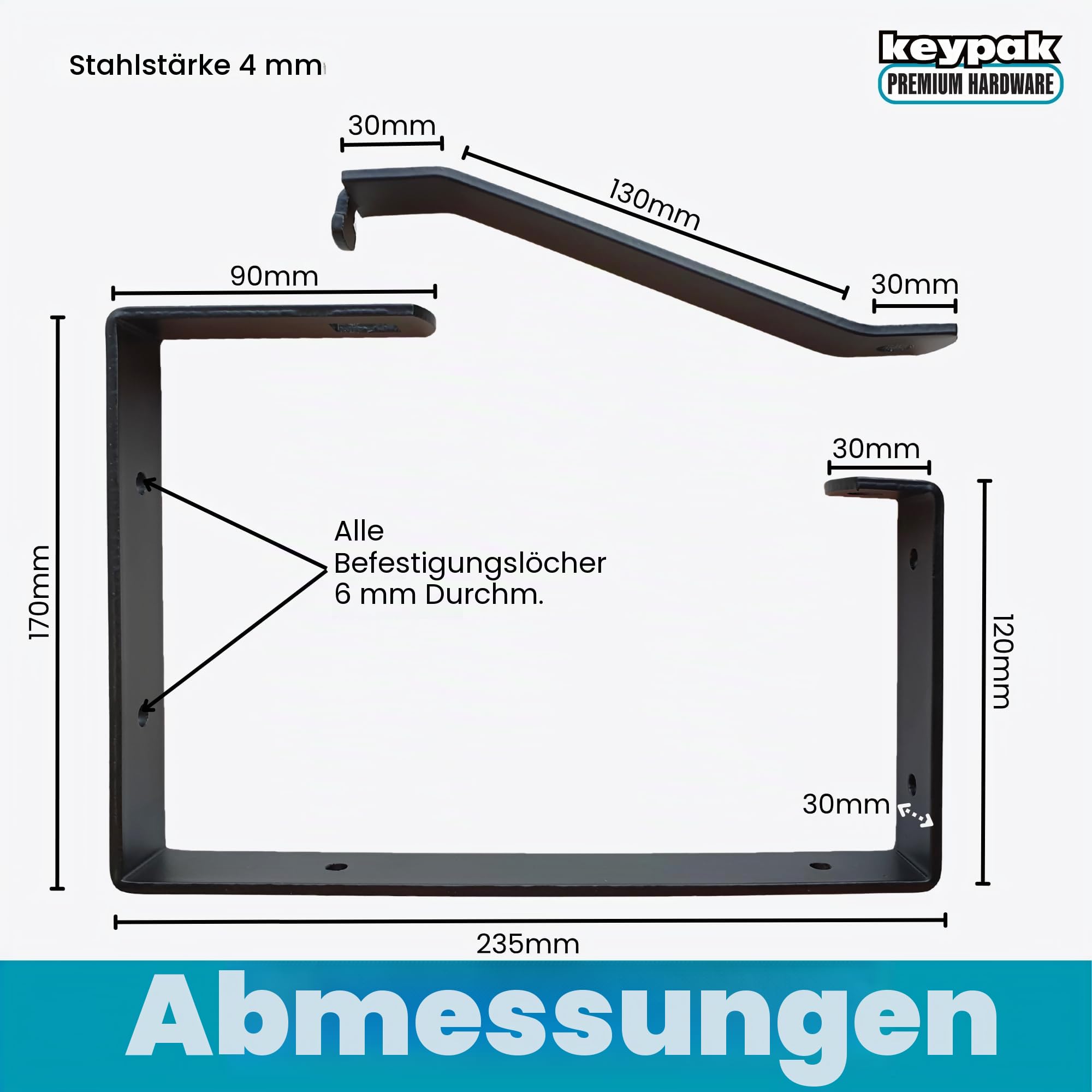 Keypak Universal-Wandleiter-Halterungen, abschließbar, sichere Aufbewahrung, 170 x 235 x 30 mm, Schwarz, 2er-Pack