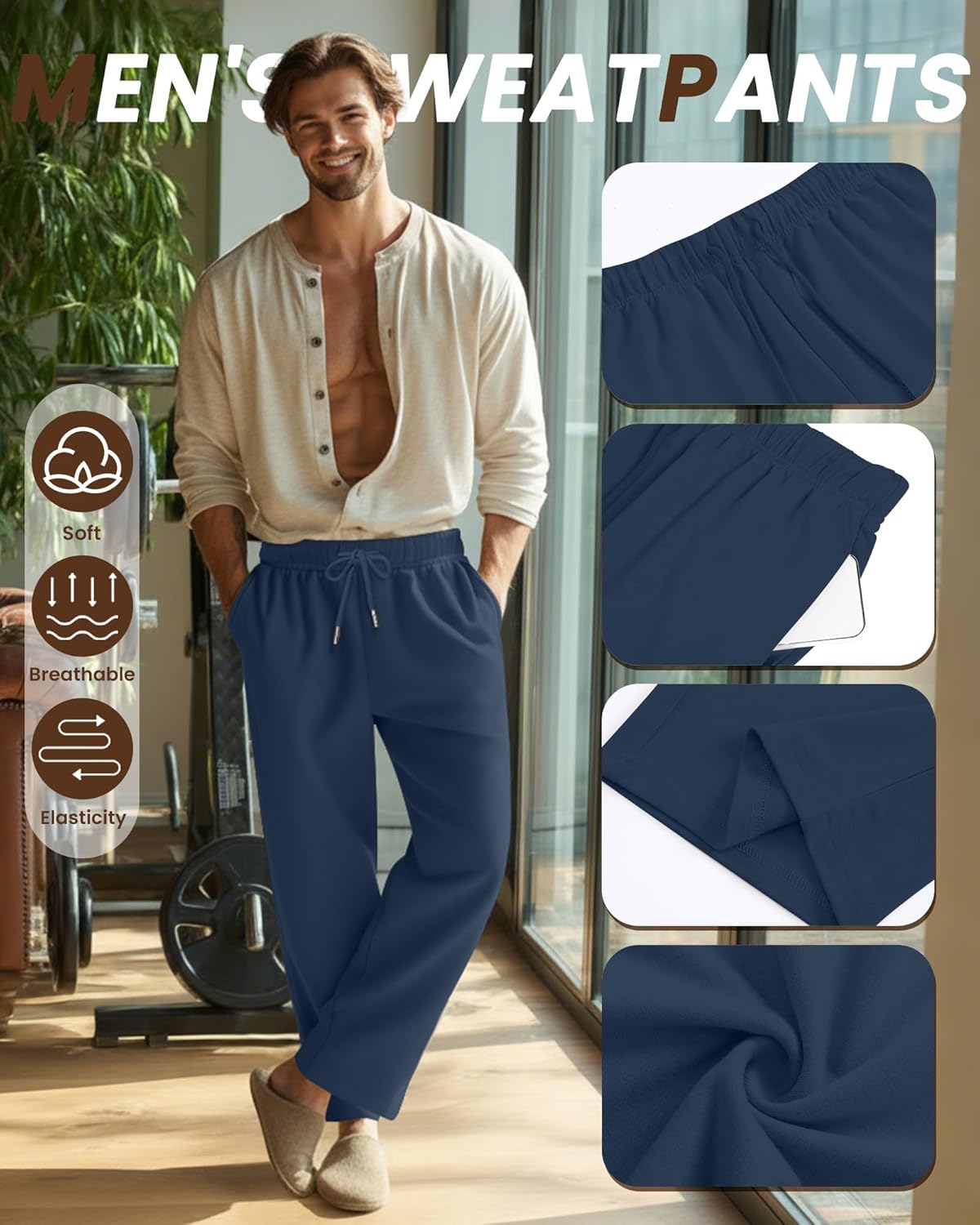 Neer 4 Pack Men's Lightweight Sweatpants Summer Wide Leg Drawstring Open Bottom Pants Gym Baggy Lounge Joggers with Pockets