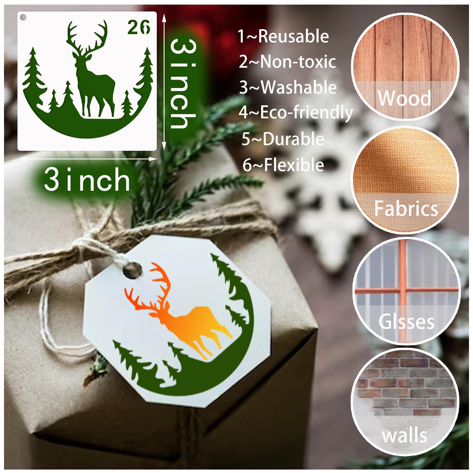35 Pack Deer Stencils For Painting On Wood, Pine Tree Stencils Deer Head Antl