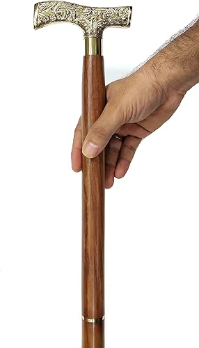 Miniatura 3 de 5MOONSUN5 's - Bastón Derby para hombres y mujeres, mango de latón de ébano marrón de 37 pulgadas en tono dorado, madera natural, bastón unisex