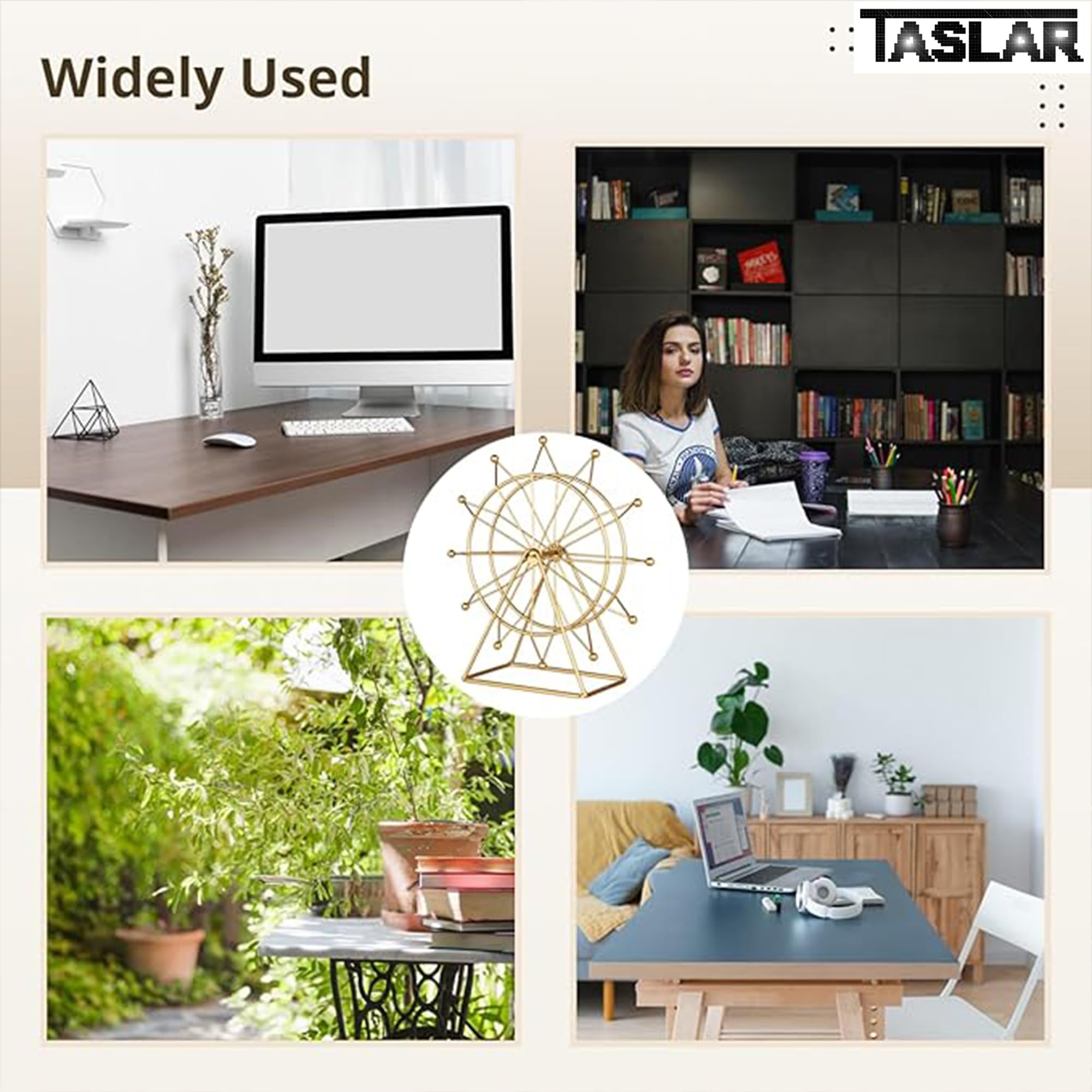 TASLAR Ferris Wheel Model Home Decorations Desktop Iron Figure Ornaments Metal Modern Shelf Rotating Accent for Living Room Office Entryway, Home Decor, Desk Ferris Wheel Decoration Modern Gift (Gold) 4