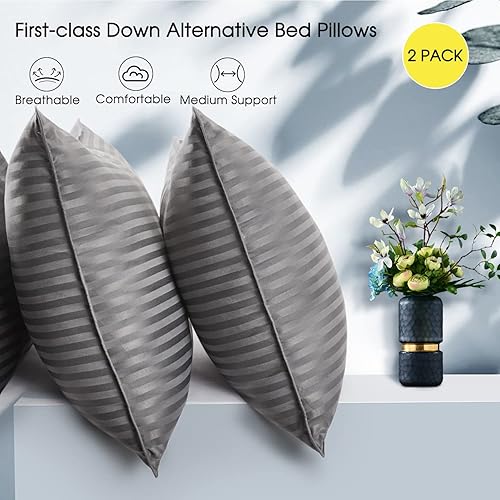 Vista 10 de Basic Beyond - Juego de 2 almohadas de cama para dormir de tamaño King, almohadas alternativas de plumón de lujo, colección de hotel, color negro