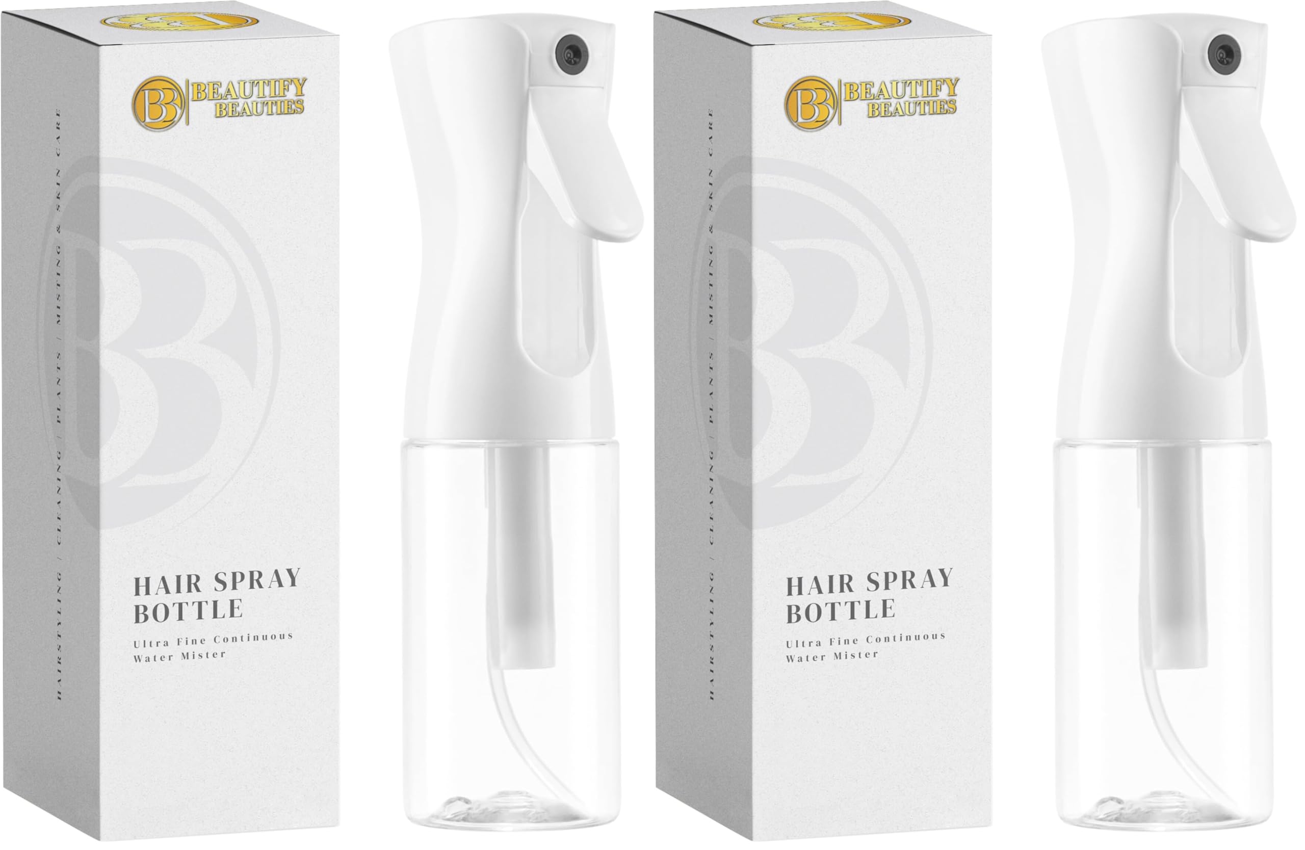BeautifyBeauties Hair Spray Bottle – Ultra Fine Continuous Water Mister for Hairstyling, Cleaning, Plants, Misting &amp; Skin Care (Clear, 6.8 Ounces) (Pack of 2)
