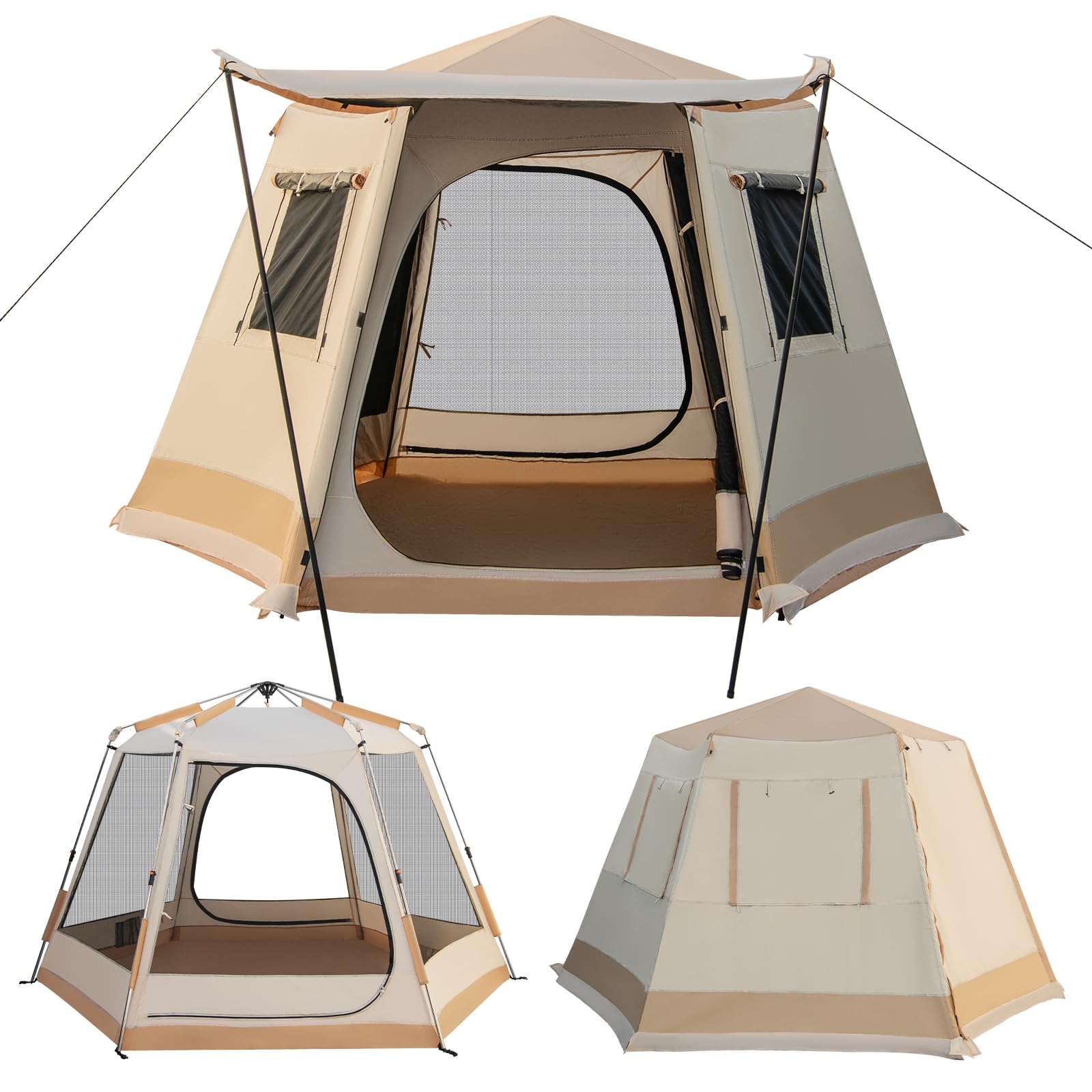 GOPLUS Carpa de Campamento Pop-up con Soporte Automático | Tienda Familiar para 4-6 Personas con Tela Resistente al Sol y la Lluvia, Bolsa de Transporte