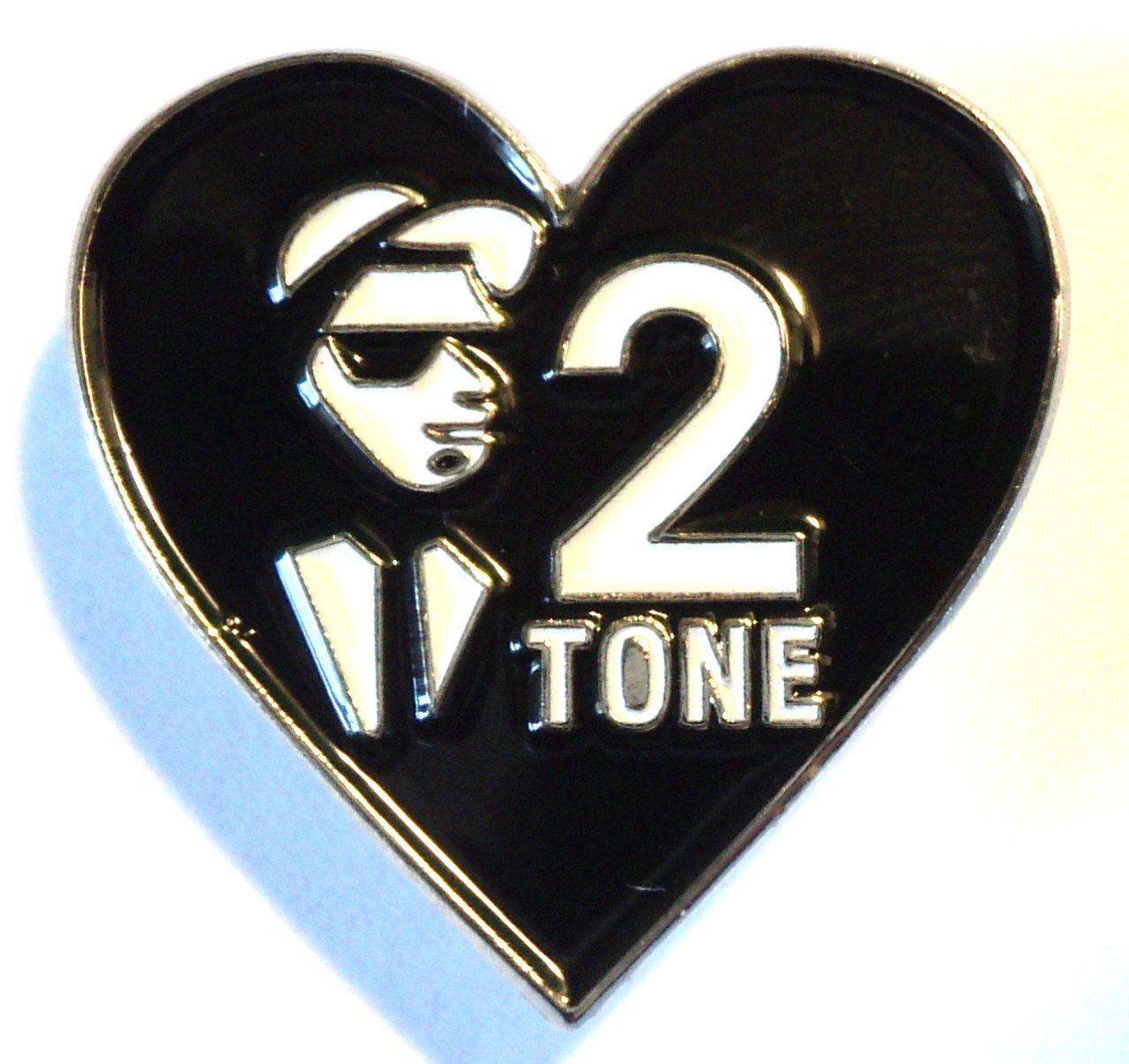 Love 2 Tone Black & White Heart Ska Music Metal Enamel Badge
