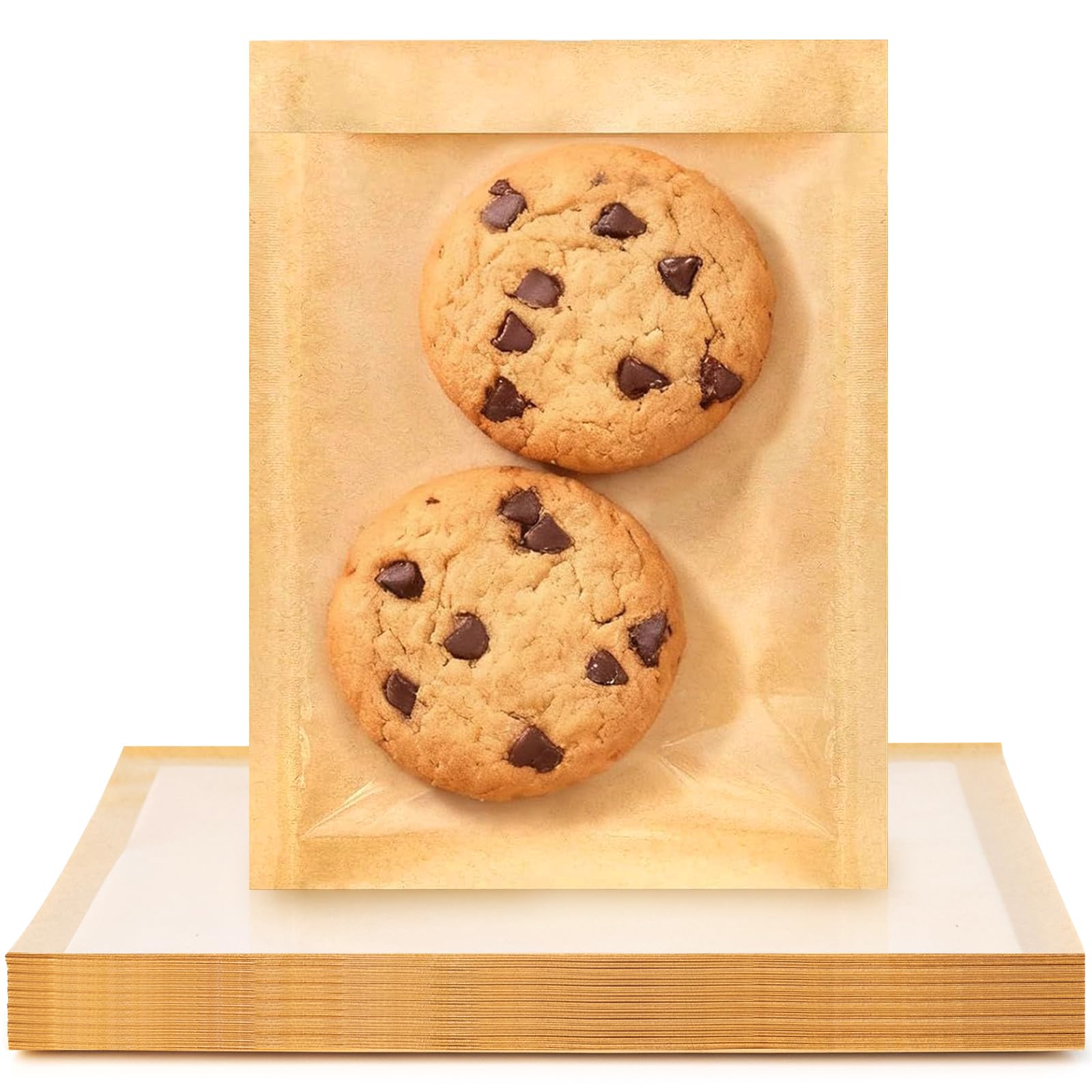 Ohuimrt 100 Pack Cookie Bags with Seal, 5.1 x 7.5 Inch Small Paper Bakery Bags with Window Heat-Sealable Individual Pastry Bag for Packaging Cookies,