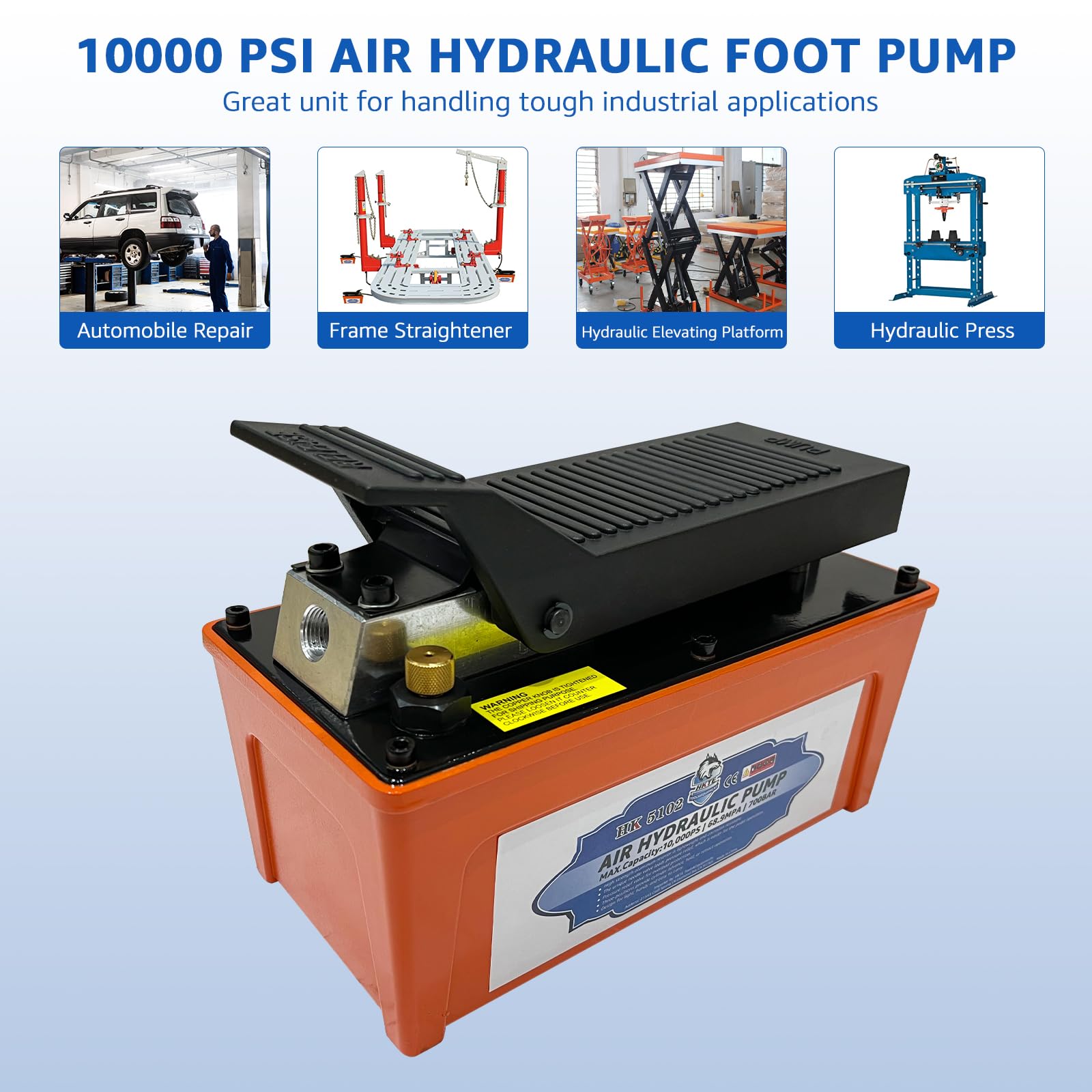 HKTE Profesjonalna pompa hydrauliczna pneumatyczna, sterowana nożnie, 10 000 PSI, zbiornik 1/2 gala, do podnoszenia maszyn i napraw samochodowych