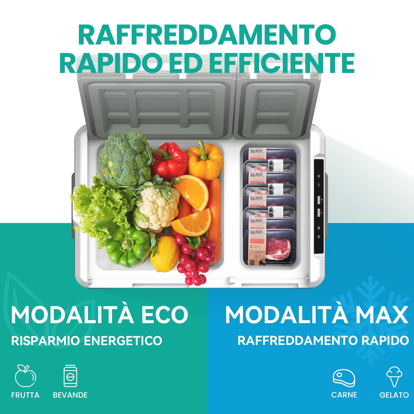 Alpicool KLS48 Frigoriferi per Auto 39L con APP, 2026 Doppia Zona Frigorifero Portatile Elettrico 12/24V DC 100~240V AC,-20℃-20 ℃,Frigo Portatile per Camion Barca Picnic,con Scomparto Ghiaccio,Verde