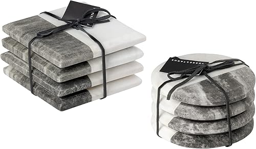 Miniatura 6 de Torre & Tagus Juego de 4 posavasos de mármol, posavasos blancos y grises