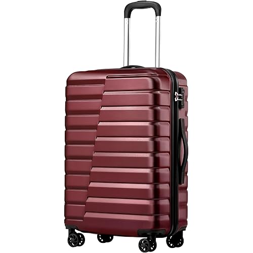 Coolife Larage Luaggage Hardside Expandable Suitcase with Spinner Wheels Checked 28-Inch（Red）