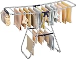 SONGMICS Clothes Drying Rack, Foldable Laundry Drying Rack, Sock Clips, Metal Clothes Airer with Height-Adjustable Gullwings, Space-Saving, Indoor Outdoor, 43 x 130 x 99 cm, White ULLR505EW01