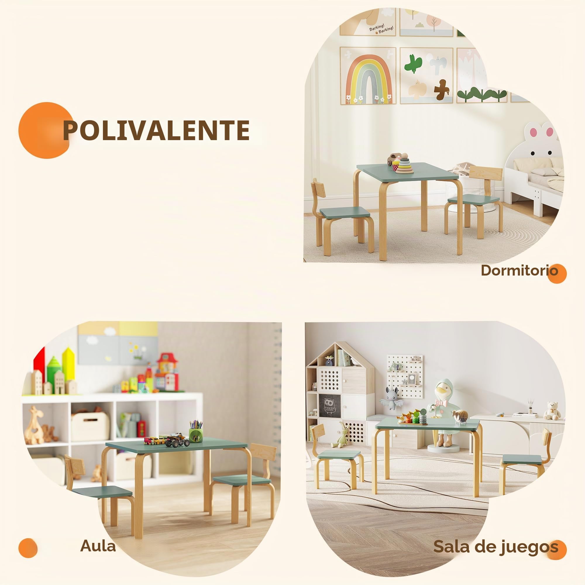 AIYAPLAY Mesa Infantil con Silla, Set de Mesa y 2 sillas de Madera para Dibujar, Jugar, estudiar, Regalo para niñas niños 3-8 años, para Cuarto de Juegos, Dormitorio, guardería, Verde