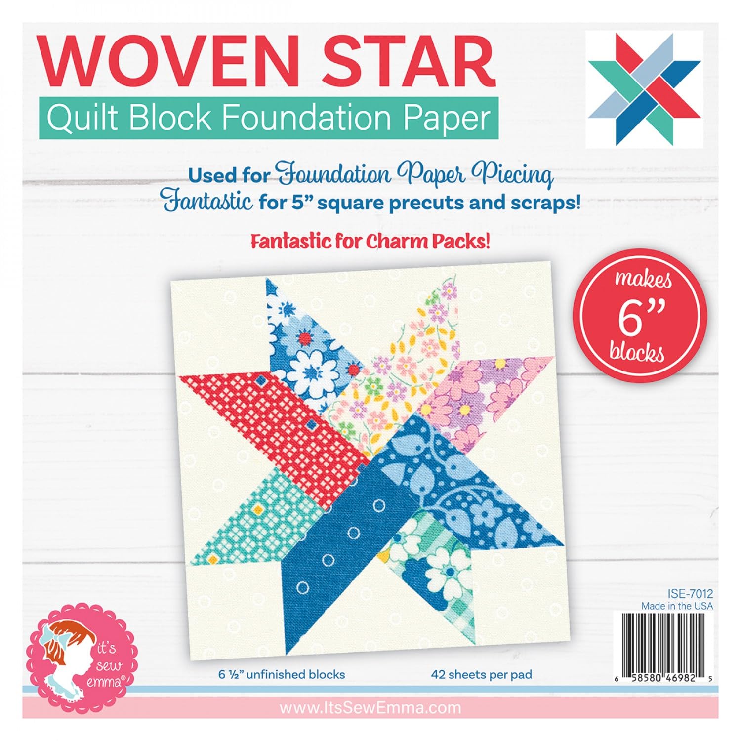 Woven Star Quilt Block Foundation Papers (6") by It's Sew Emma