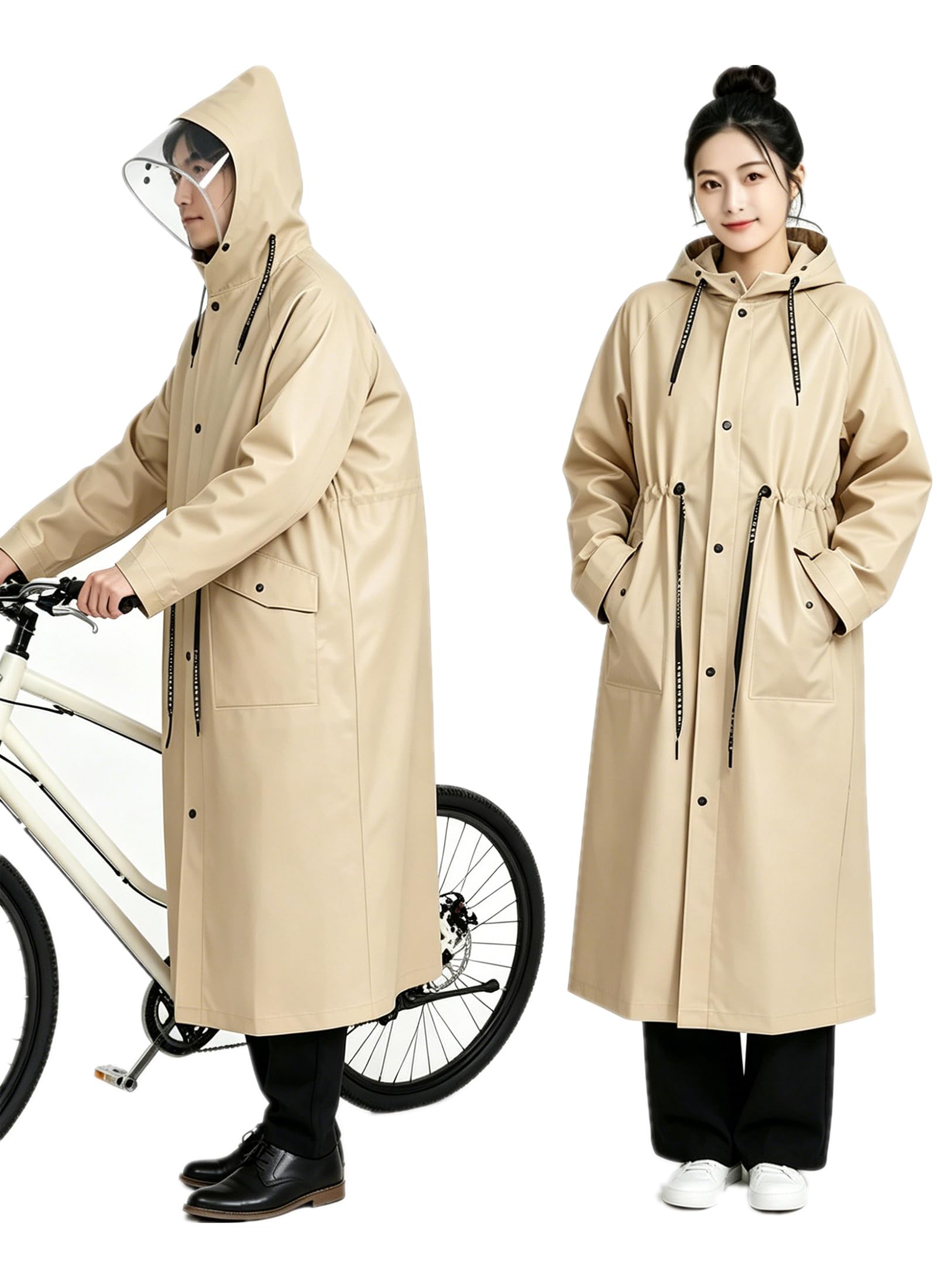 [Silentty] レインコート 自転車 レインポンチョ レインウェア レディース メンズ 防水 三重防水 二重透明レインバイザー ロング丈 リュック対応 2WAY EVA厚手 梅雨対策 通勤 通学 男女兼用 - 1