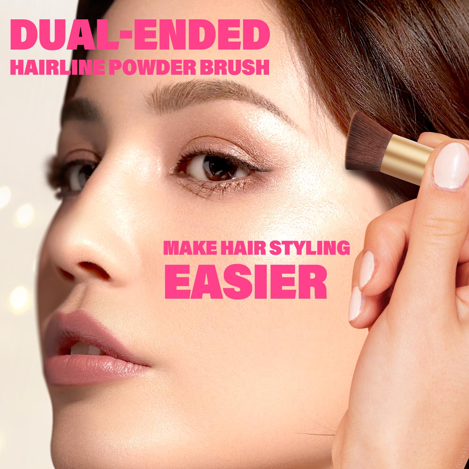 Brocha de maquillaje de doble extremo, cepillo de precisión para polvo para línea capilar con punta de esponja para mezclar sin costuras, cepillo corrector de cabello, cepillo para polvo para retoque