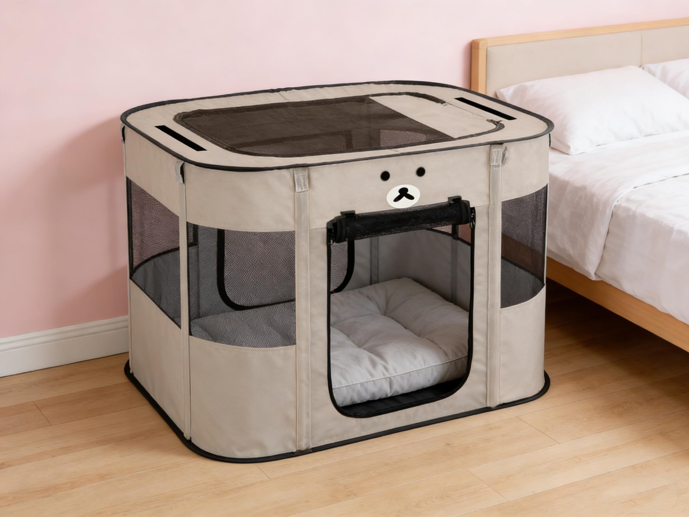 Valla portátil para Mascotas de 70 x 55 x 45 cm, Plegable, Rectangular, Sala de Entrega, Nido de Gato, cabaña para Cachorros, casa Cerrada para Mascotas con Bolsa de Transporte (Gris 2)