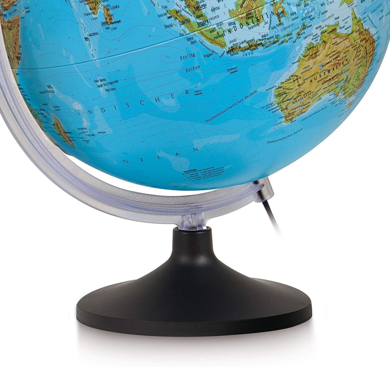Mappamondo Tecnodidattica Uranio 30 cm Illuminato – Globo Geografico Didattico con Rilievo 3D, Cartografia Politica e Fisica, Base con Semimeridiano e Lente – Multicolore 0333URFGITLNTL46