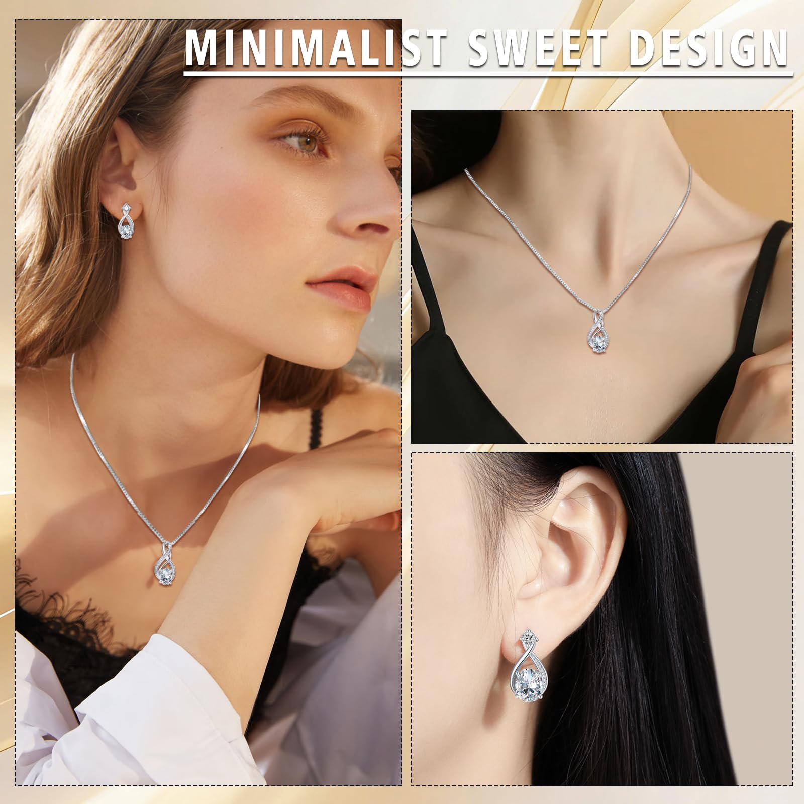 Schmuckset Silber 925 Damen, 925 Sterling Silber Unendlichkeit Halskette & Ohrstecker Set, 2 PCS Schmuck Set - Silberkette mit Tropfen Anhänger & Ohrstecker mit 5A Zirkonia für Mutter Ehefrau