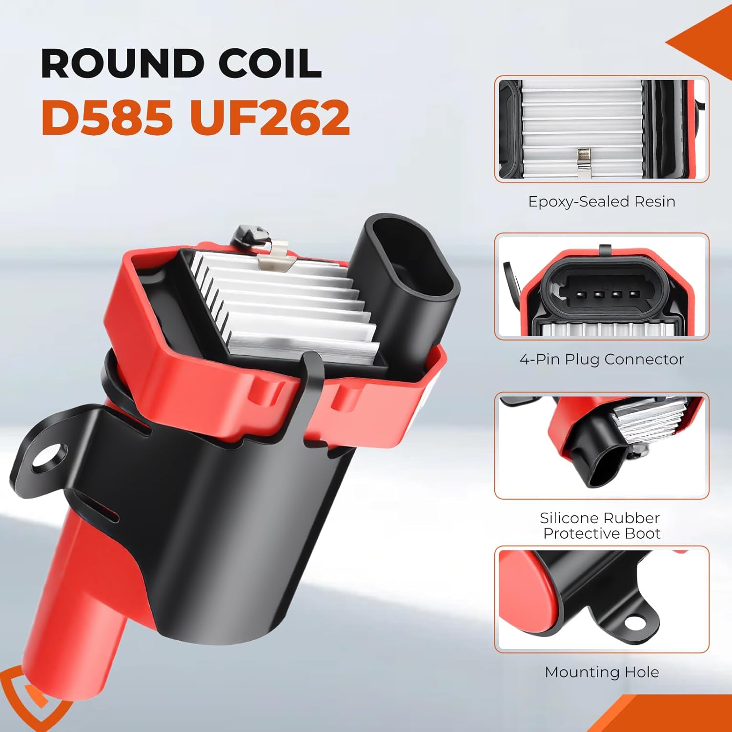 8Pcs D585 UF262 Ignition Coils Pack Round Type + 8Pcs 8mm Spark Plug Wire Set, Compatible with Chevrolet, Fit For GMC, Fit For Cadillac 1999-2007 4.8L 5.3L 6.0L, Replaces# 748UU 12622553 12656210