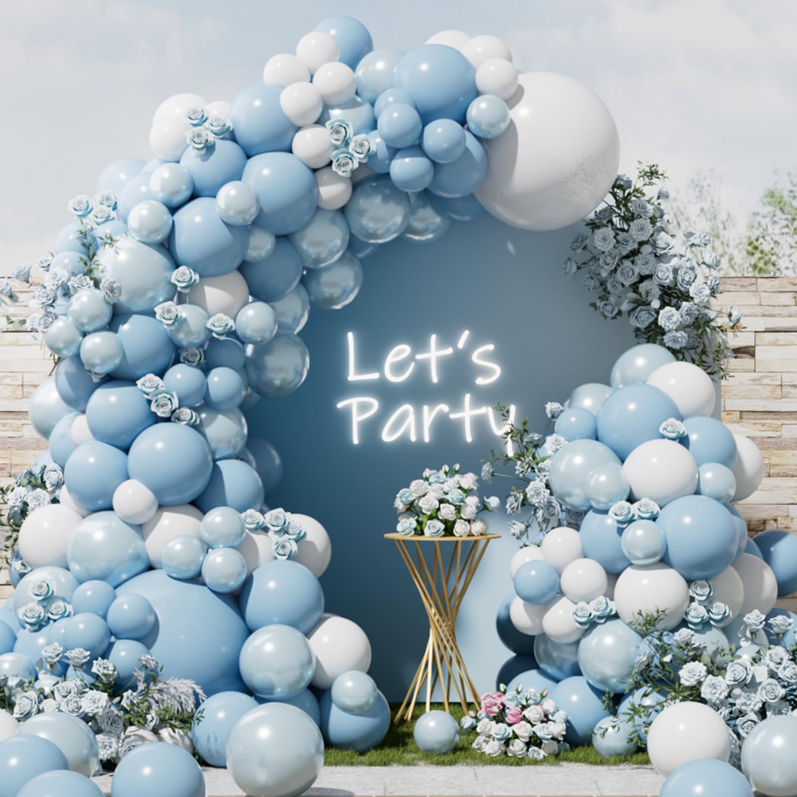 RainbowQ Pastel Blue Balloons Arch: 165PCS Different Sizes Metallic Pale Blue Balloons Arch Kit for Anniversary Wedding Birthday Party Decorations