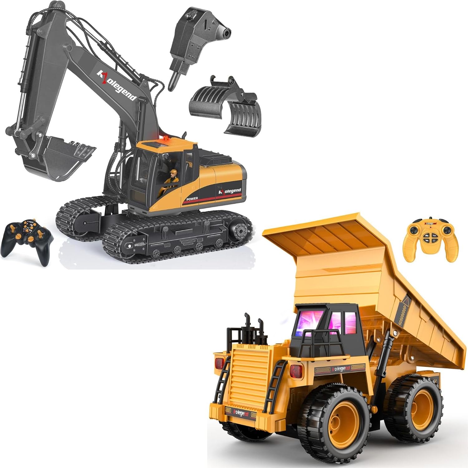 kolegend 3 in 1 Remote Control Excavator Toy and Remote Control Dump Truck Toy