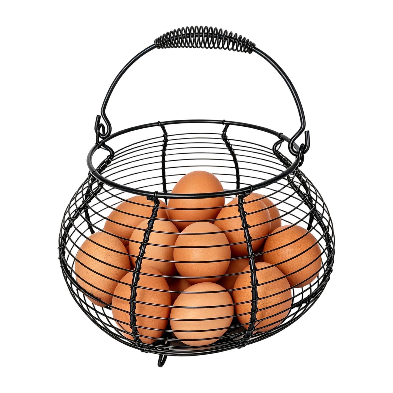 Egg Collecting Basket, Chicken Wire Egg Baskets, Vintage Woven Storage Stand with Handle, Chicken and Duck Eggs Wire Holder, Eggs Organizer for Kitchen Picnic Farmhouse, for Fruit Vegetable