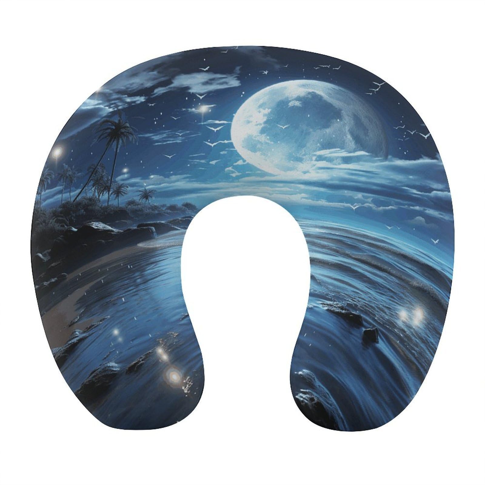 MUSM Moon Over Ocean Travel Pillow for Sleeping Comfortable Portable U Shaped Pillows for Airplane Car Train Lightweight Memory Foam Neck Pillow for Home Office Travelling