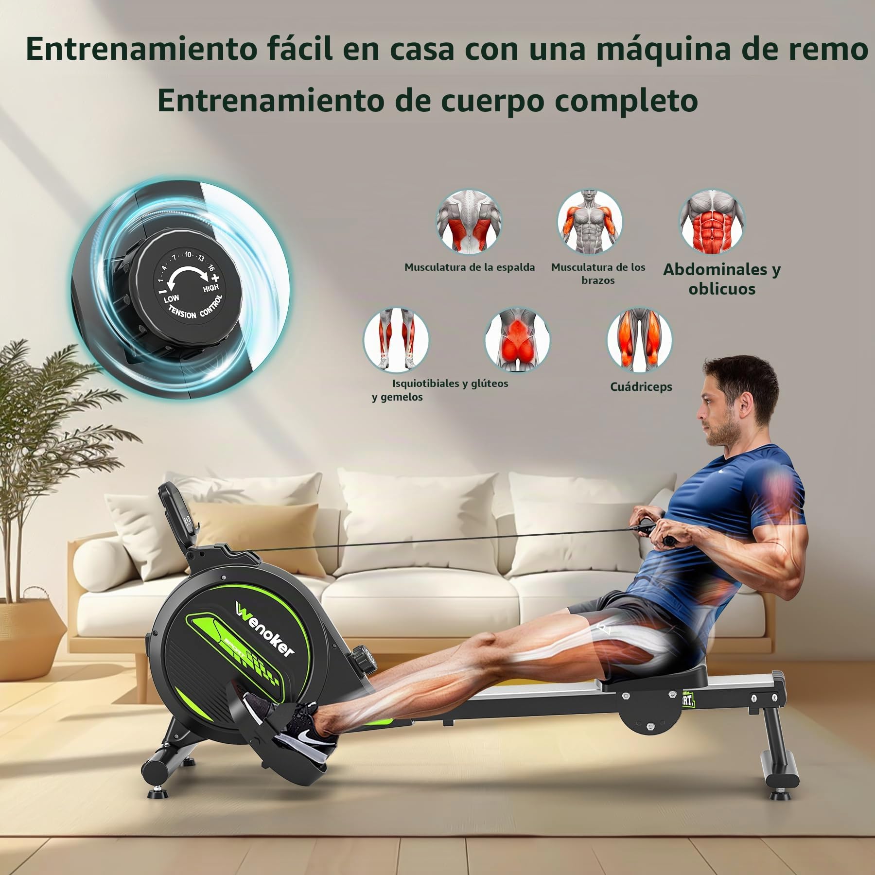 Wenoker - Remo magnético Plegable para el hogar, Capacidad de Peso de 160 kg, silencioso y Suave con Soporte para Tableta LCD y cojín de Asiento cómodo