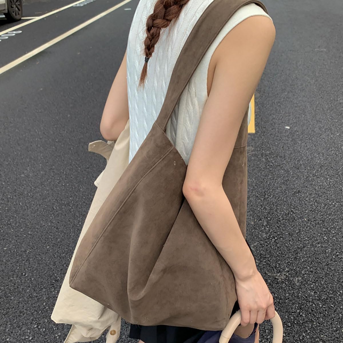 Gogobear Suede Purses for Women, Large Capacity Slouchy Shoulder Bags Retro Soft Leather Hobo Bag Tote Handbag