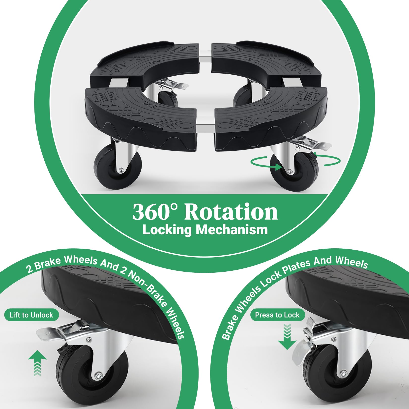Sottovaso Rotondo per Vasi Pesanti Regolabile da 38CM-48CM, Portavasi da Interno e Esterno con 4 Ruote PE e Tubo in Acciaio Inox Capacità 220KG, Base con Ruote per Ombrelli e Alberi,2 Pezzi