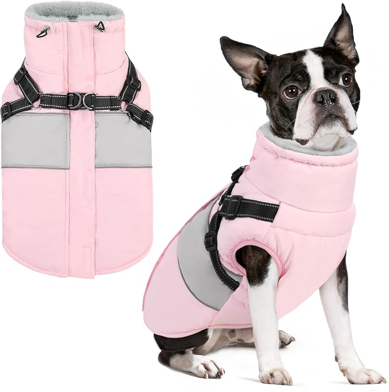 Abrigo de invierno para perros, campera impermeable para perros con arnés para razas medianas, niños y niñas, campera de nieve para mascotas con forro polar reflectante, suéteres para Pug, Jack Russel, Boston Terrier, rosa M