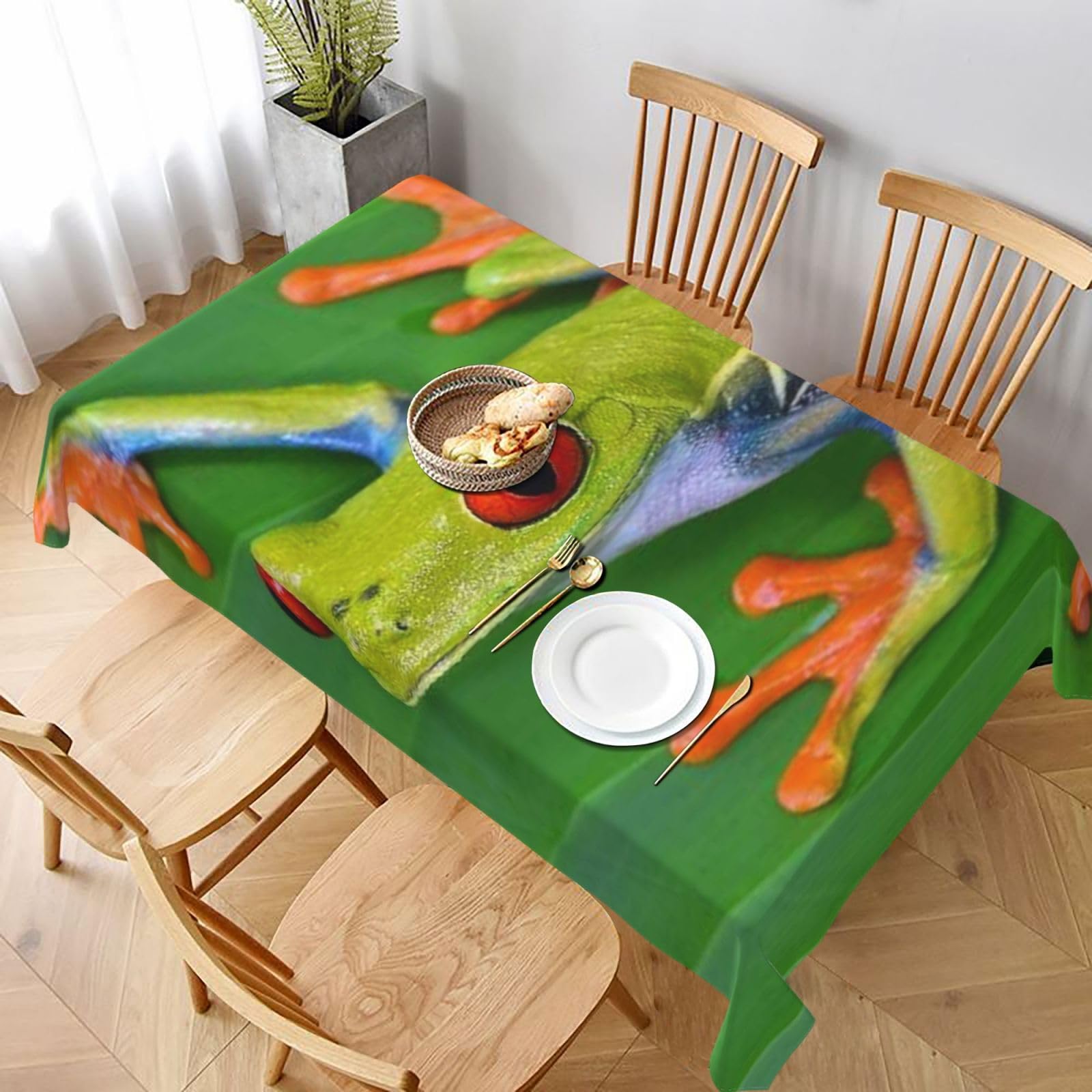 BNVSADC Animal Frog Leaves Printed Rectangle Tablecloth 228x152 CM, Water Resistant Polyester Table Cloth Decorative Fabric Table Covers for Kitchen Dining Table Parties Camping