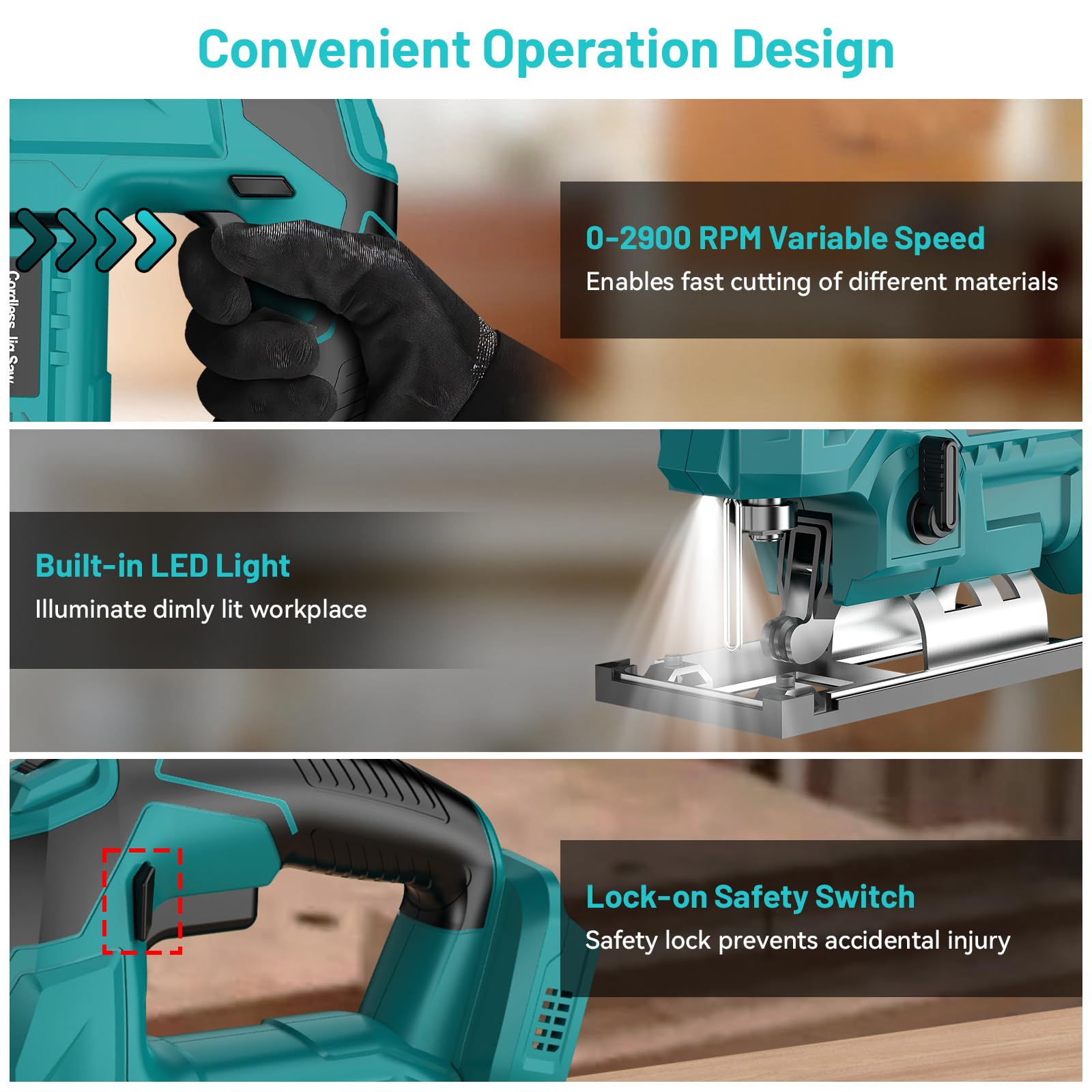 Yofuly Seghetto Alternativo a Batteria Compatibile con Batterie Makita 18V, Seghetto Elettrico con 2 * 2,0 Ah Batterie, Velocità Variabile, Angolo di Taglio Obliquo (0°-45°) Cambio Lama Senza Attrezzi