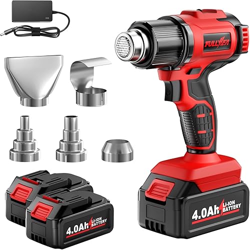 Pistola de calor inalámbrica con 2 baterías de 4.0 Ah, kit de pistola de aire caliente de 5 boquillas portátil, calentamiento rápido máximo de 1022