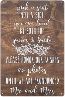 Wedding Metal Tin Sign Pick a Seat Not a Side 8x12 Inch, No Photos Unplugged Ceremony Quote Wall Decor for Rustic Wedding Venue
