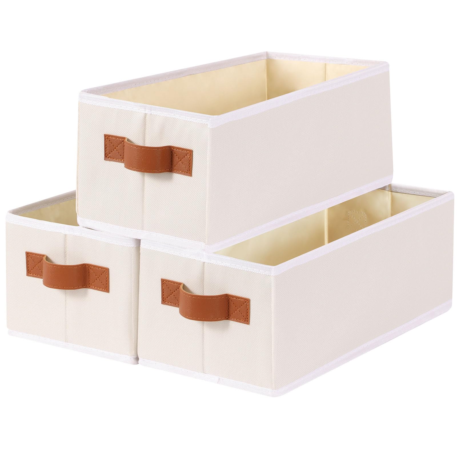 YheenLf 3 Stück Faltbarer Aufbewahrungskorb, Aufbewahrungskörbe mit Griff, Kleiderschrank Organizer, Ordnungsboxen in Badezimmern, Schränken und Regalen, 38x15.5x13cm, Beige