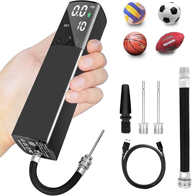 WALLE Electric Ball Pump Battery Powered Basketball Pump with 2 Needles and 1 Nozzle LED Display for Soccer Football Rugby Volleyball Handball (2000mAh)