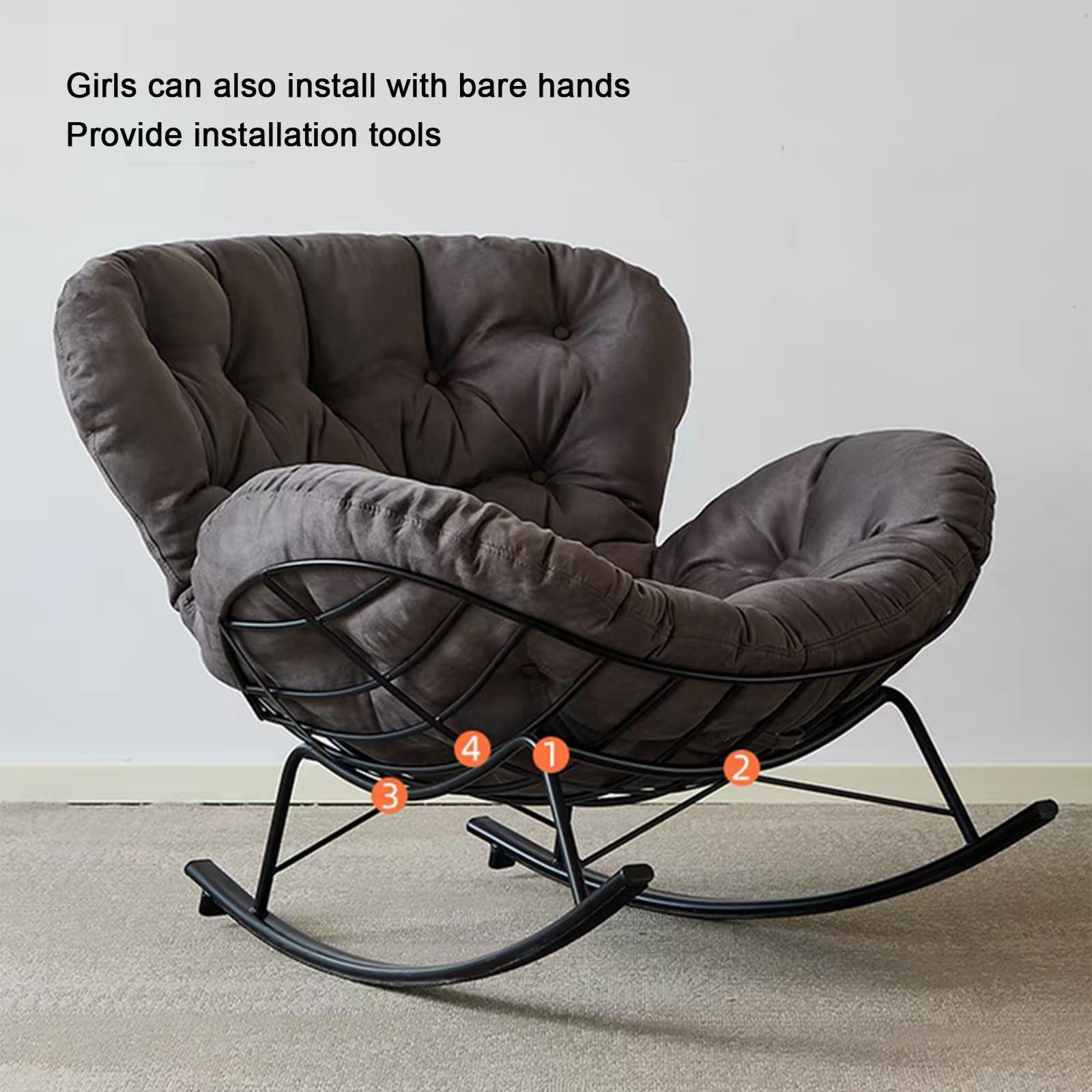 Sedie a Dondolo per Soggiorno,Poltrona Allattamento,Poltrona a Dondolo Imbottita,Comoda Sedia da Lettura, Moderna Sedia a Dondolo, per Soggiorno,(Light Gray)
