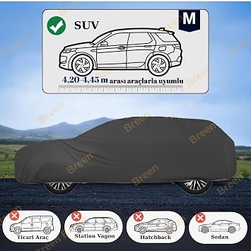 Araba Brandası, Oto Örtüsü, Araba Çadırı (Siyah, SUV için araba uzunluğu 4.20m - 4.45m arası (M))
