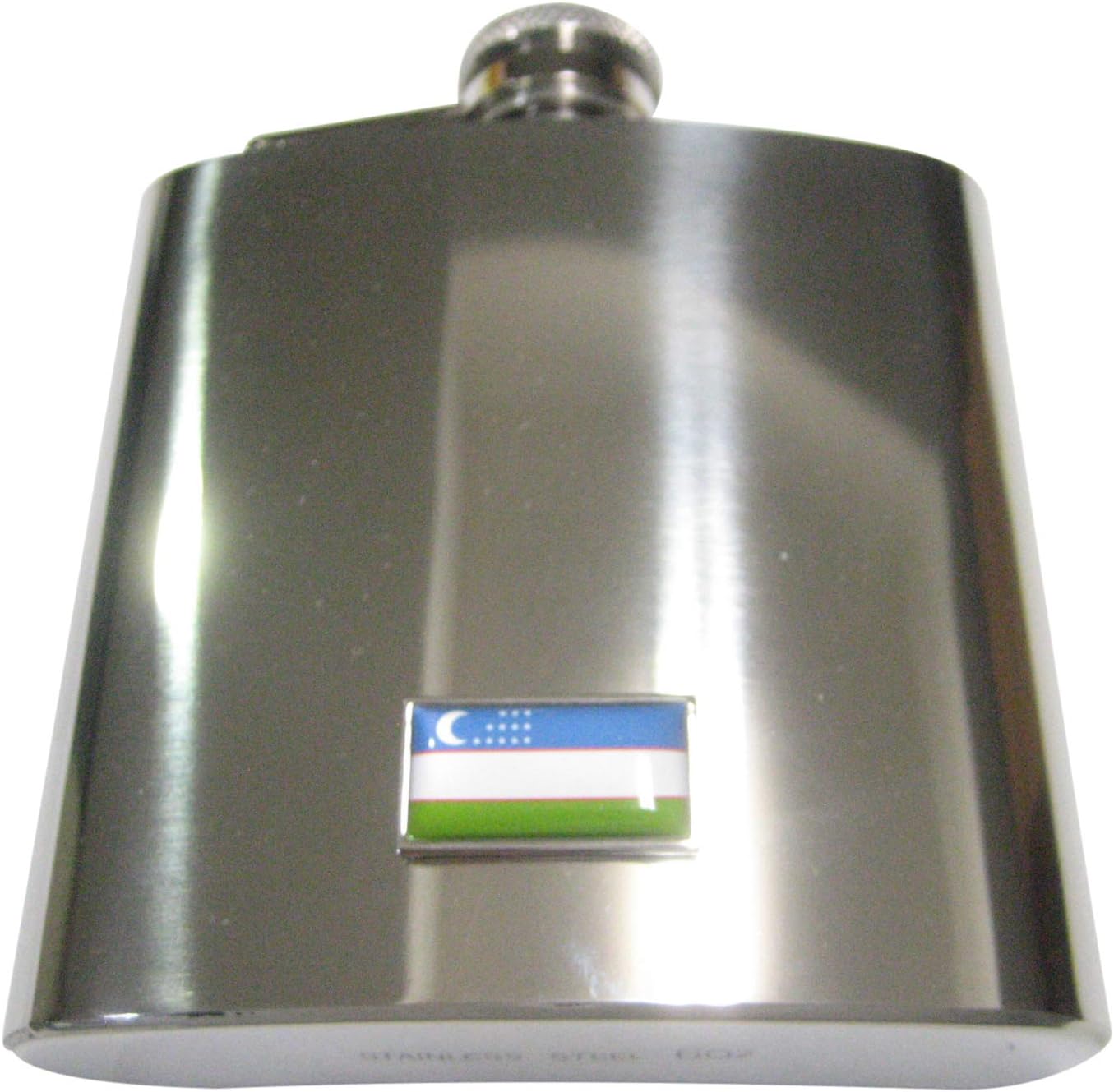 Kiola Designs Thin Bordered Uzbekistan Flag 6 Oz. Stainless Steel Flask