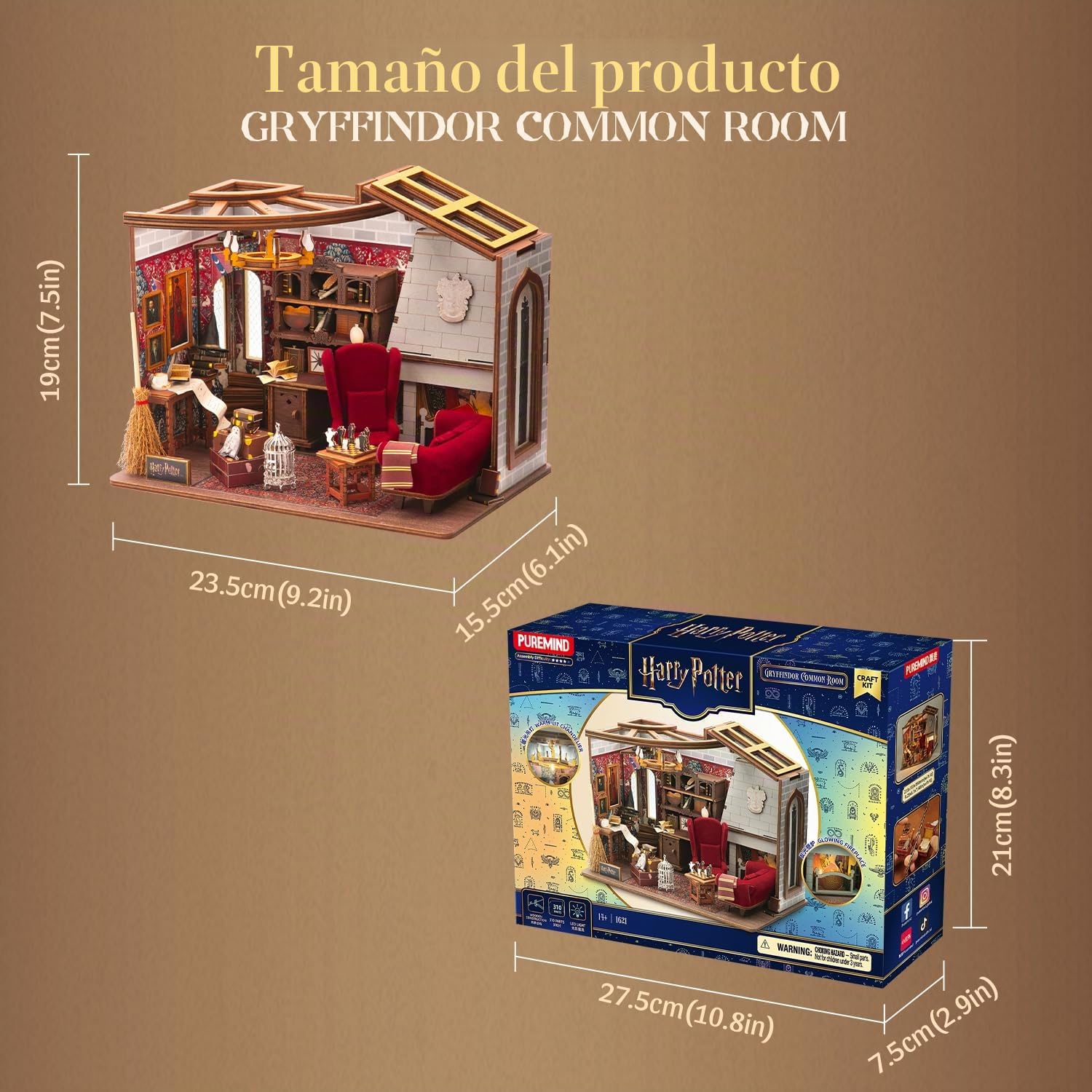 PUREMIND Harry Potter Sala Común Gryffindor, Puzzle 3D Madera, Modelo móvil